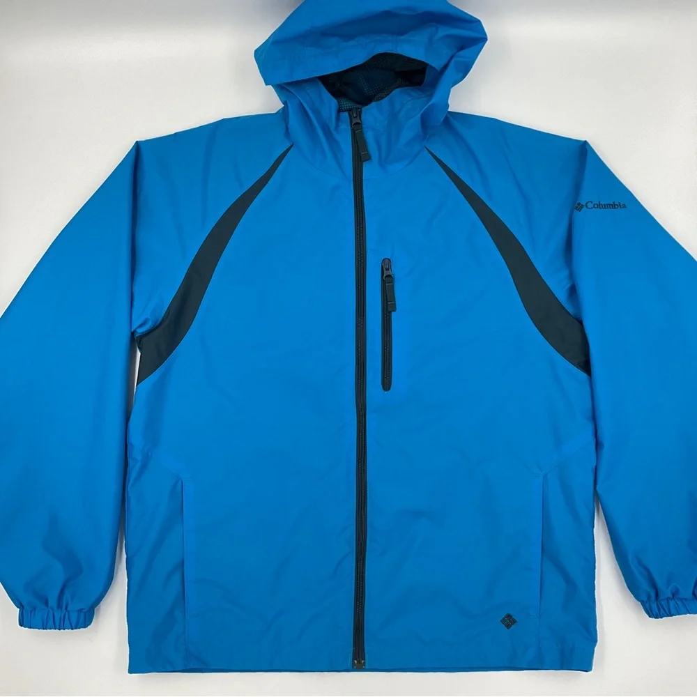 Columbia EUC Boys Girls Youth Hooded Zip Windbreaker Jacket Pockets Blue 18 / 20